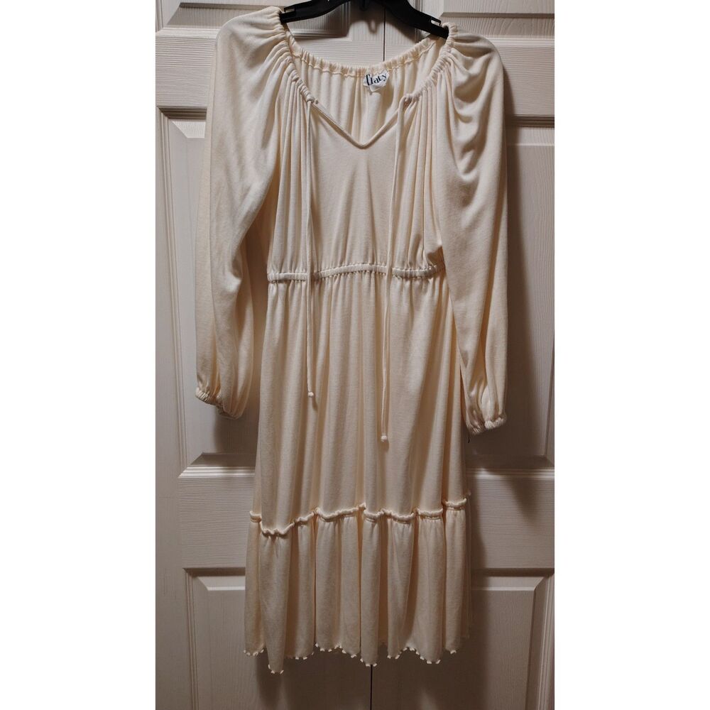Vintage Tracy Tiered‎ Boho Cottage Core Midi Dress Cream XL